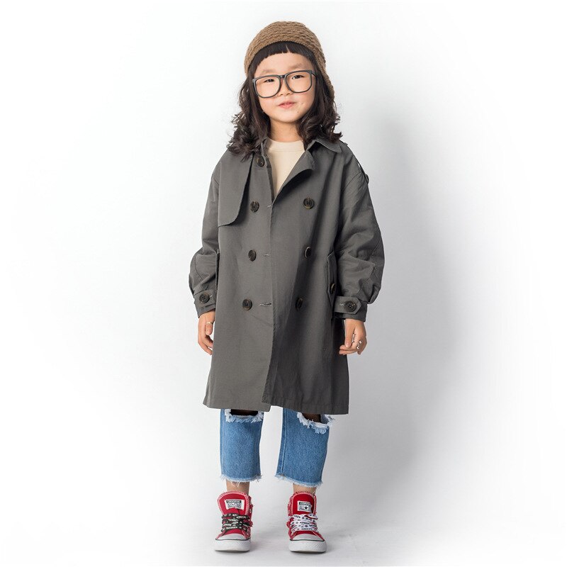 Trench-Coat pour enfants, manteau d'automne unisexe, Double boutonnage, vêtements d'extérieur longs pour garçons, veste pour enfants de 3 à 7 ans