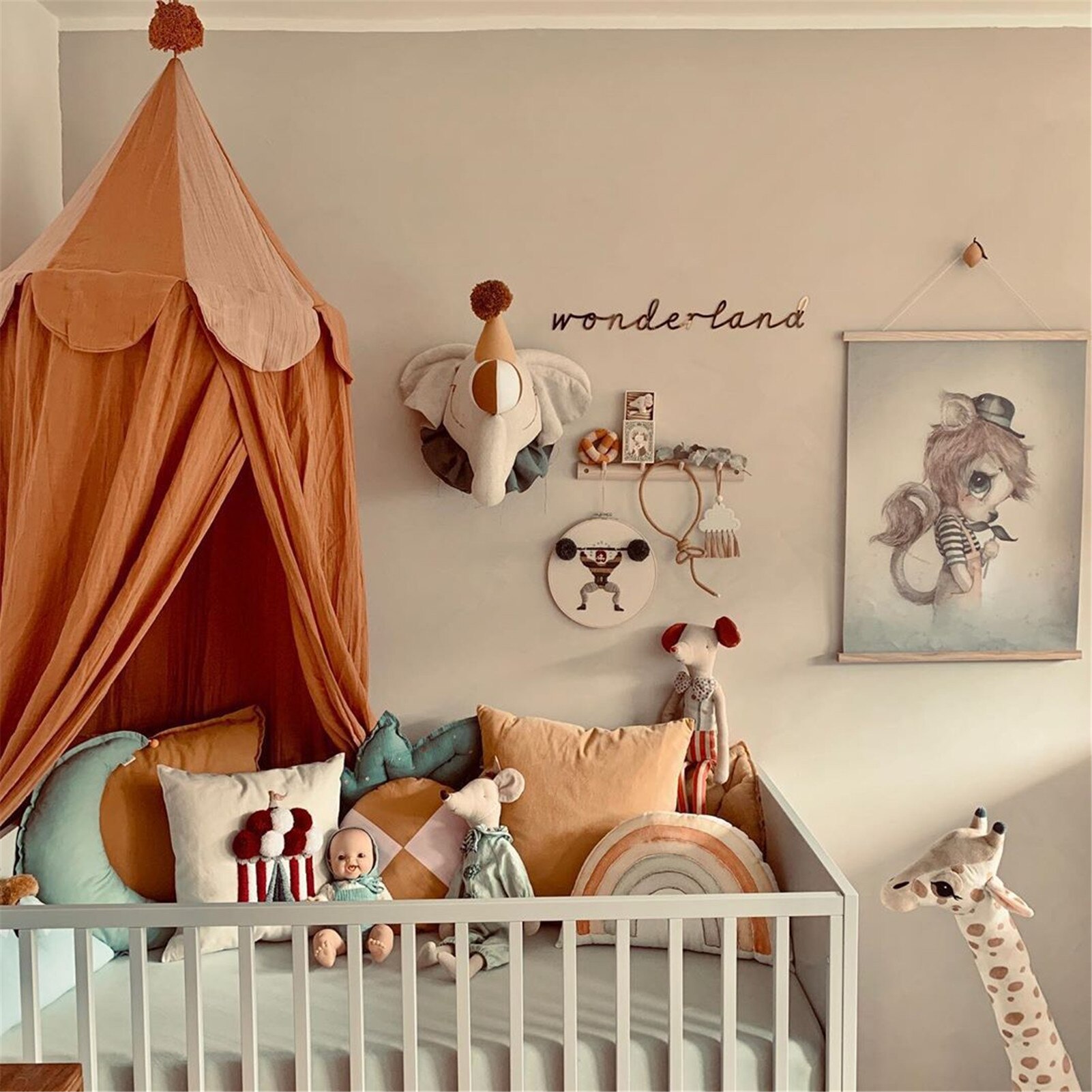 Kids Bed Hemelbed Gordijnen Meisje Prinses Ronde Dome Canopy Baby Crib Cot Opknoping Tent Kinderen Spelen Tent Huis Kamer decoratie
