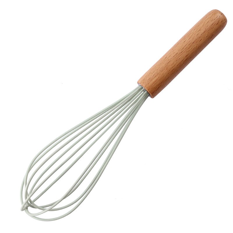 Silicone Wooden Handle Egg Beater 10 Inch Wooden Handle Manual Kitchen Mixer Household Baking Tools: white