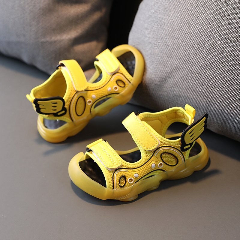 Sandales d'été pour enfants, chaussures de plage respirantes et en cuir microfibre pour garçons,: YELLOW / 27