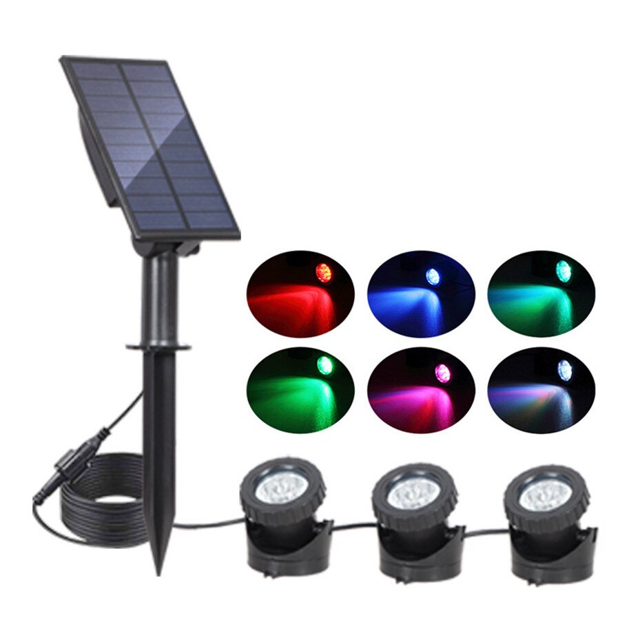 Thrisdar-luces solares subacuáticas cambiables IP68 RGB, foco bajo el agua, luz para piscina, fuentes, estanque y Acuario: 3 Head - RGB