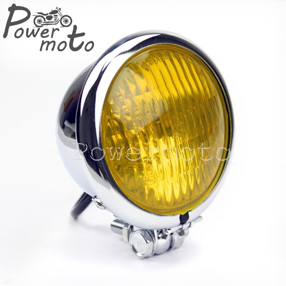 Cromo amarillo vidrio Vintage Café Racer Bobber faro 4,5 “faro Brat Chopper personalizado motocicleta 4,5" Faro Retro