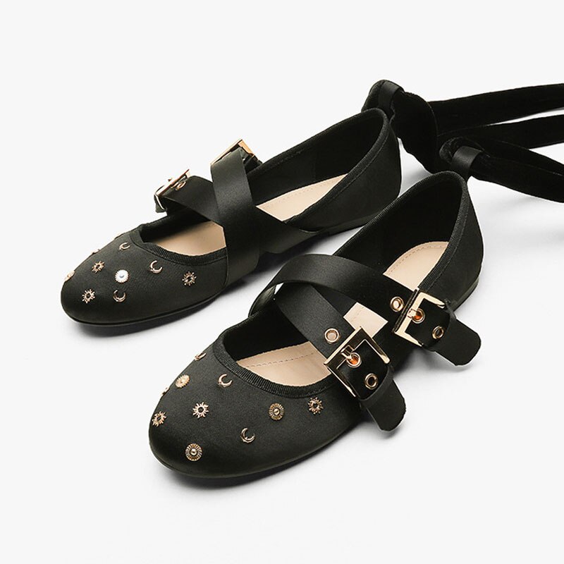 Teahoo enkelband dames ballerina's kruis 2 gesp band dames casual zachte ballerina's enkele schoenen muje