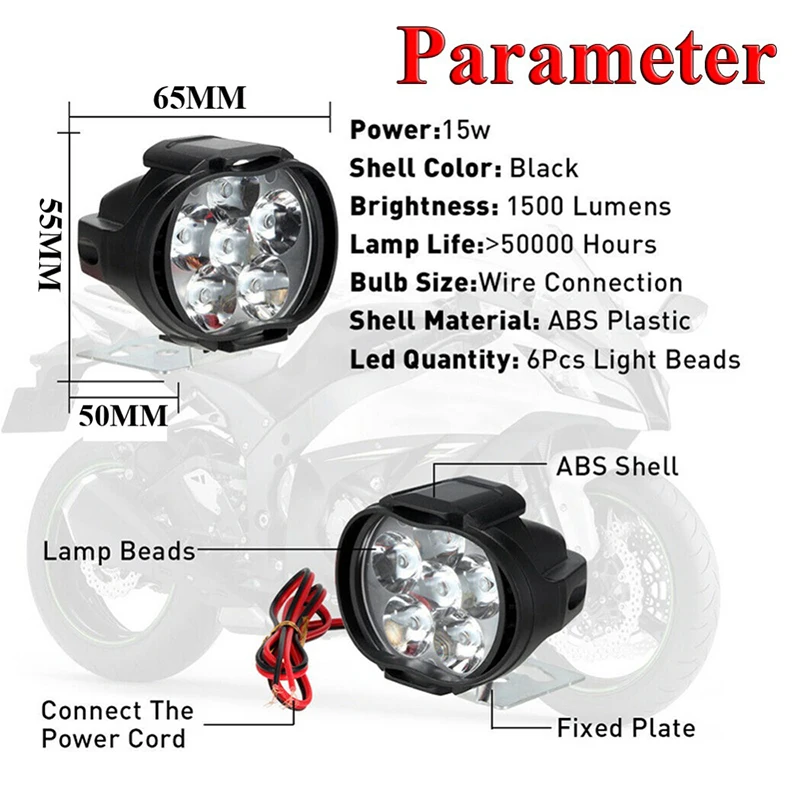 Phare de Moto à 6 LED, haute luminosité, ampoules modifiées de , lumière auxiliaire pour véhicules avec interrupteur, accessoires de Moto