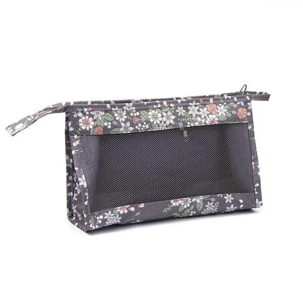 PURDORED 1 pc Cactus Cosmetic Bag Women Make Up Bag Clear Mesh Cosmetic Organizer Pouch Toiletry Bag Kit neceser: gray flower