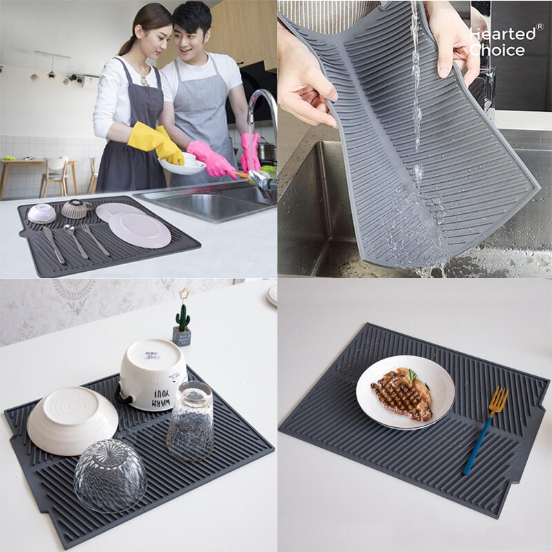 Silicone Dish Drying Mat Heat Resistant Draining Mat Dishwasher Durable Cushion Pad Table Mat Sink Non Slip Dish Draining Tool