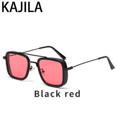 Vintage steampunk solbriller menn retro metall firkantede briller trendy merke solbriller solbriller for kvinner lunette de soleil: Svart, rød