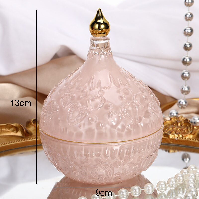 Pink Relief Glass Jars and Lids Dressing Table Jewelry Dish Cosmetic Containers Transparent Crystal Storage Jars Candy Pots: A