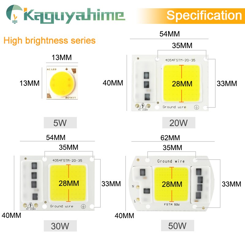 Kaguyahime LED COB Chip 220V 20W 30W 50W 100W DIY Integrated Chip Rectangular Lamp No Need Driver For Spotlight Floodlight Bulb
