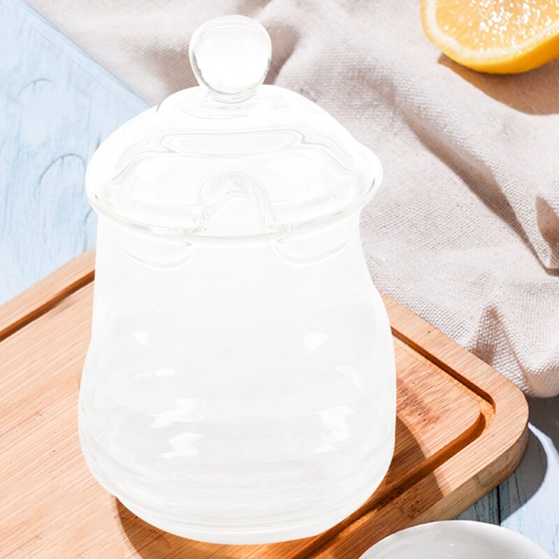 Transparent Glass Honey Jar With Lid Honey Jar With Dipper, Clear, 9 Ounces