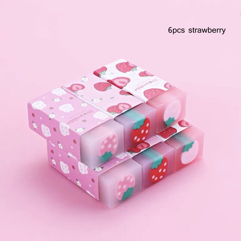 MINKYS 6 unids/lote lindo sándwich Sakura zanahoria melocotón goma limpiador para lápiz de de cumpleaños de niños Kawaii papelería de la escuela: strawberry