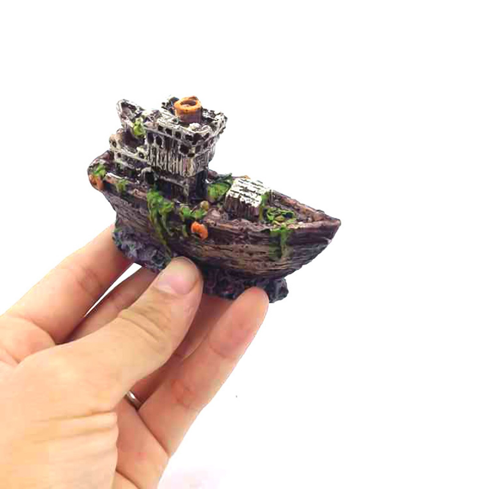Aquarium Ornament Wreck Sunk Ship Landscape Boat Fish Tank Mini Sunken Ship Resin Boat Model Aquarium Landscaping Decoration