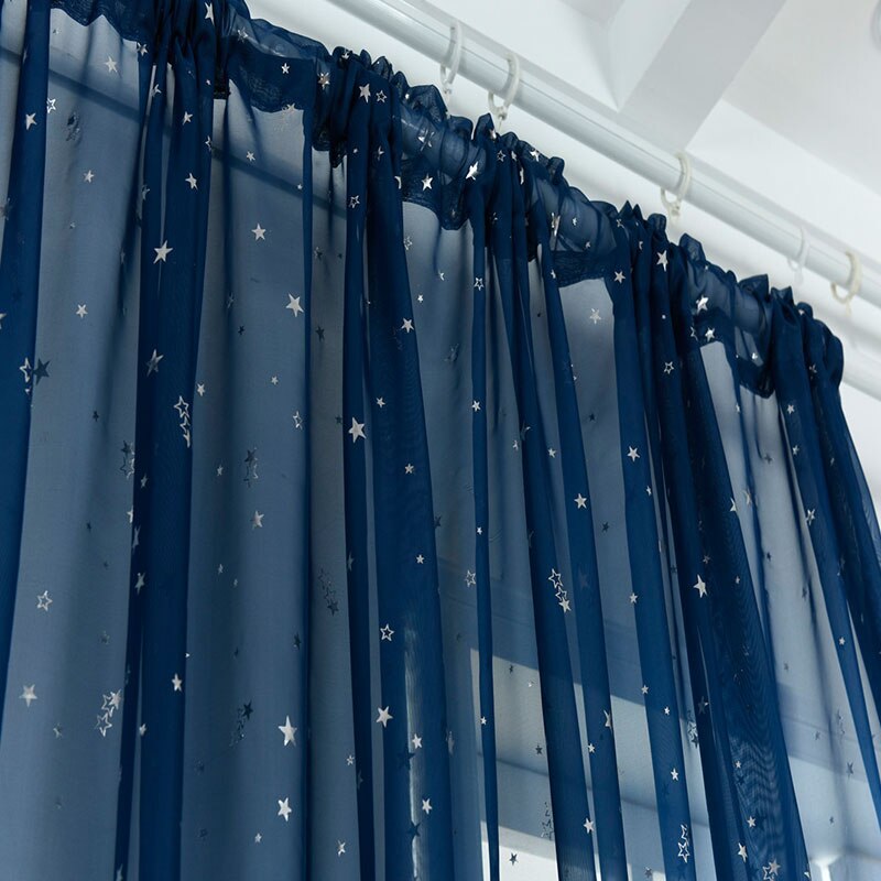 Transparent Tulle Curtains Screens Perforation 1pc Five-pointed Star Curtains Polyester Window Drapes Sheer Hook
