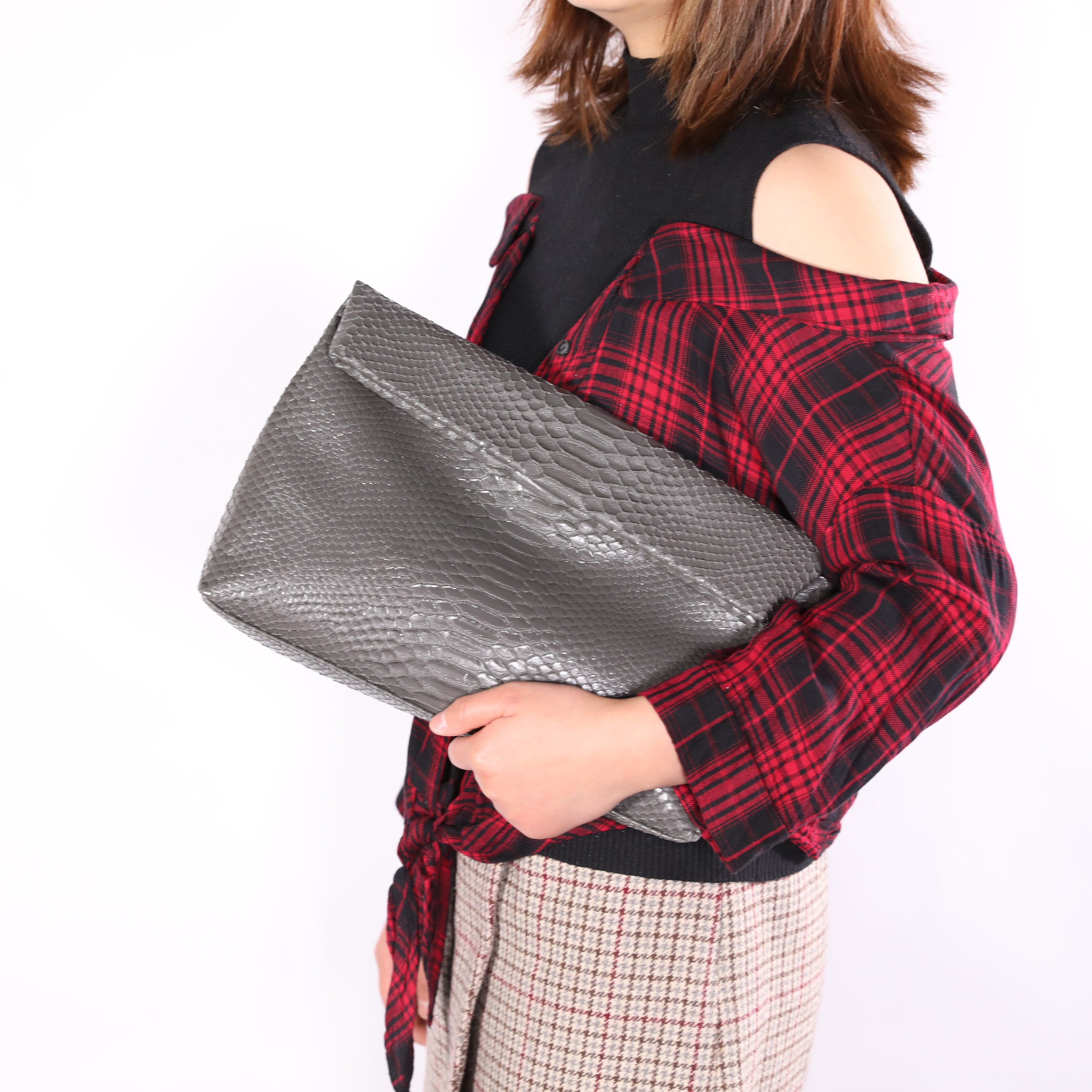 Tophigh Mode Vrouwen Loved Struisvogel Lederen Dag Clutch Bags Ins Handtas Python Pouch Koppelingen Dames Avondfeest: Python  Gray