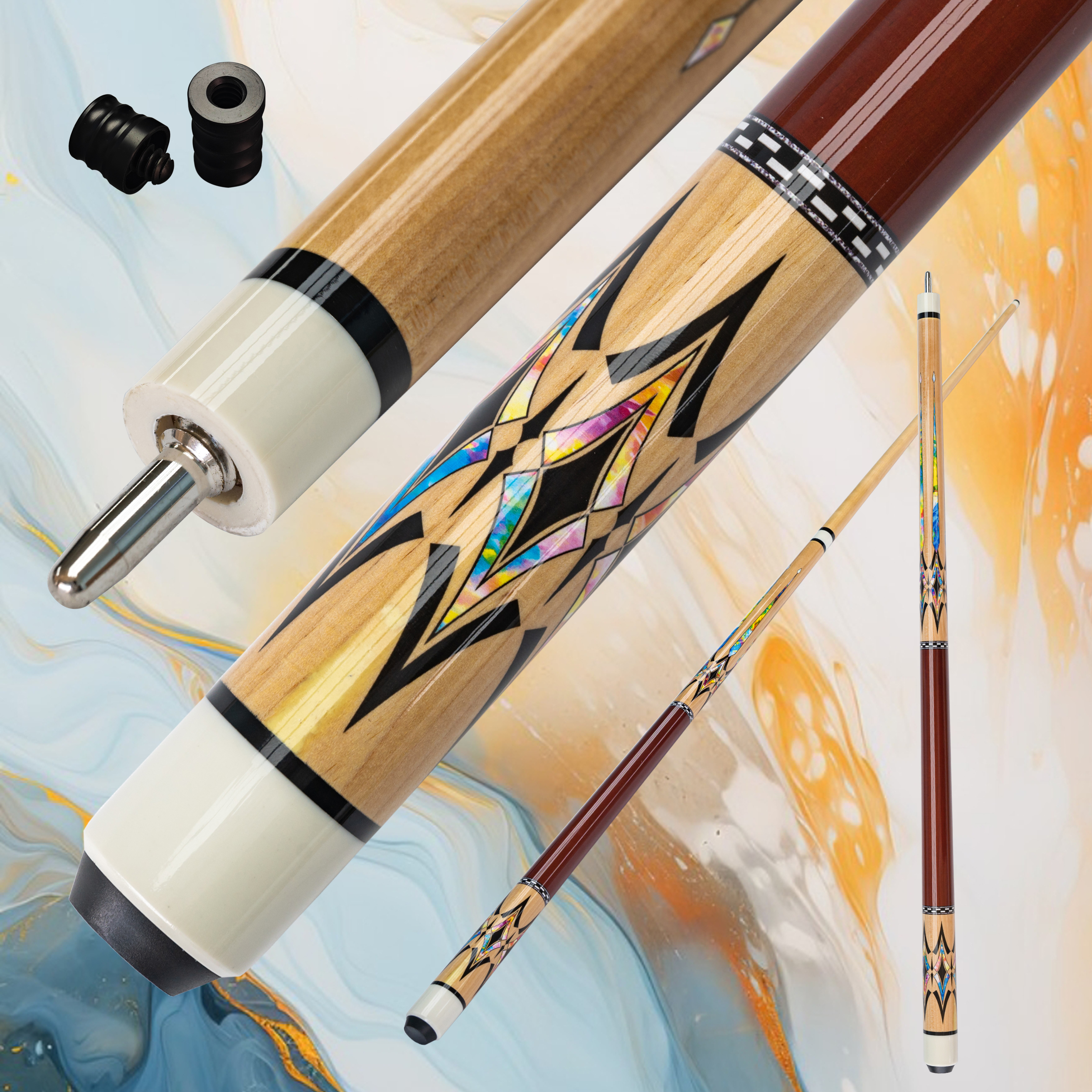 Nordamerikansk lönnmönstrad biljardkö med 13mm flerskiktade spetsar, biljardklubba för nybörjare, medelåldersspelare, 9-- bollars amerikansk biljardträning: Gul