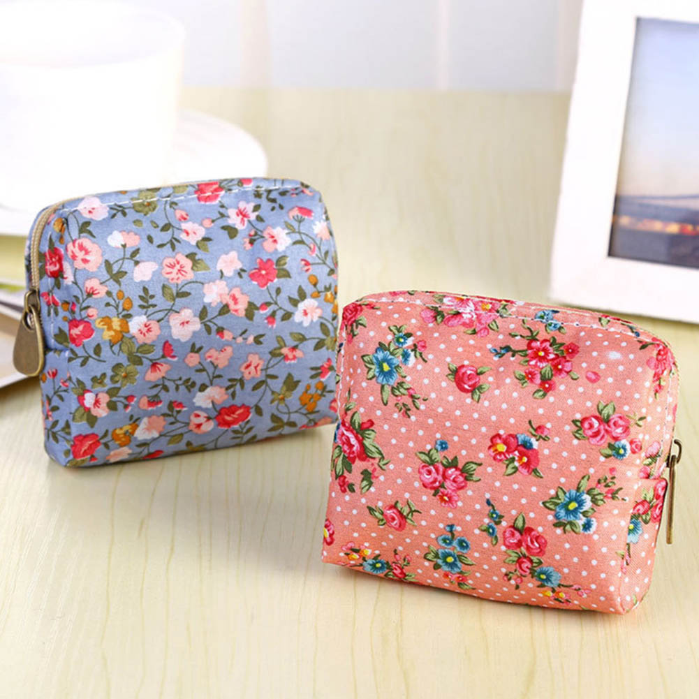 Vintage Women's Ladies Flower Printed Small Coin Purses Kid Children's Canvas Zipper Wallets Coin Box Mini Bags Line Coin Pouch