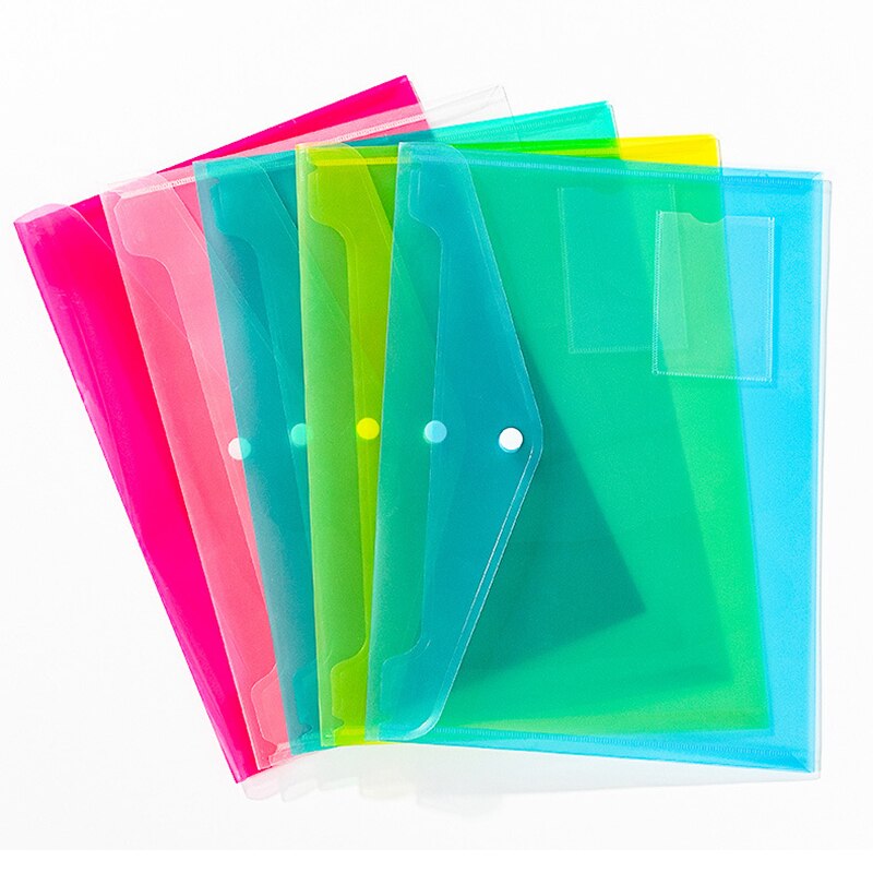 A4 Snap Button File Bag Transparent Color Plastic Office Information Bag File Bag