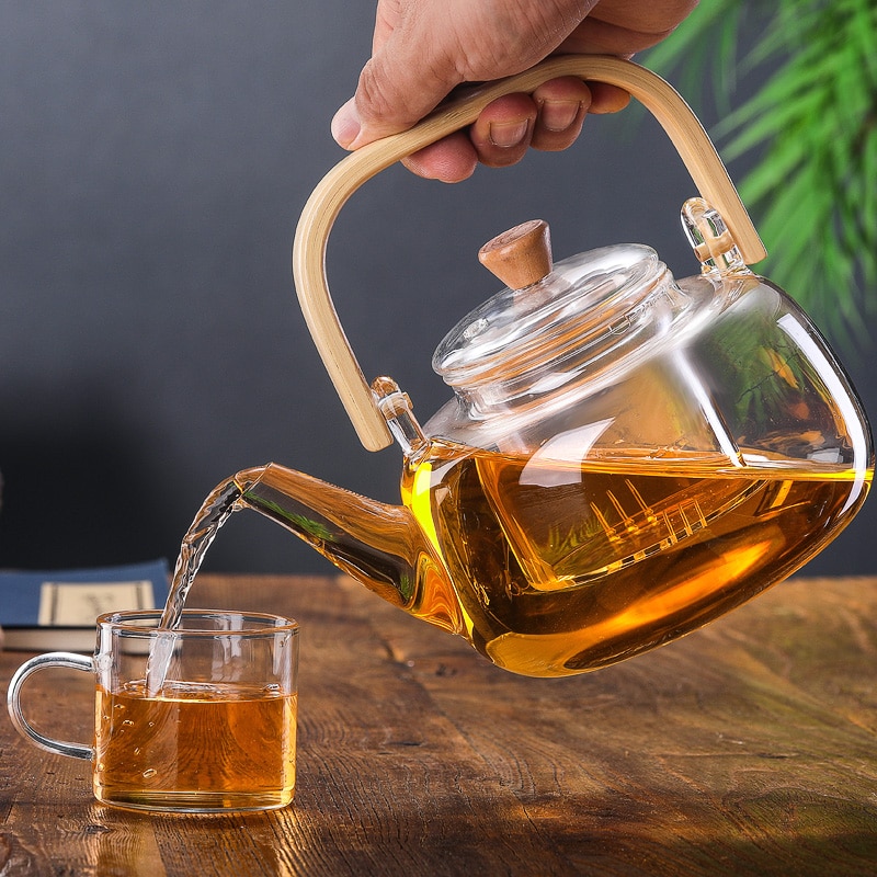 Glass tekanne bambus håndtak løfte gryte høy temperatur fortykning pu svart te kokt kungfu te sett glass mugge  mj61201