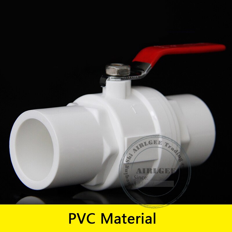 Válvula de bola de PVC antideslizante con mango rojo de 20/25/32/40/50/63/75mm de diámetro interno, extremos de 2 vías, válvula controladora de flujo de cierre de agua