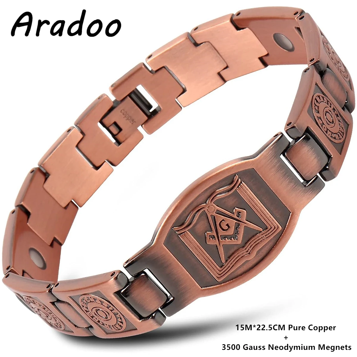 ARADOO 3X Strength Neodymium Magnets Copper Bracelet for Men Pure Copper Bangle Wristband Jewelry: Rust Red