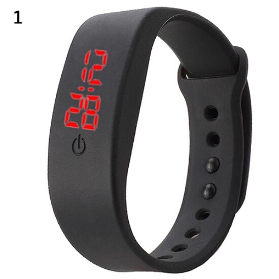 Sales! Aankomst Vrouwen Mannen Siliconen Band Band Digitale Led Display Armband Pols Sport Horloge: Black