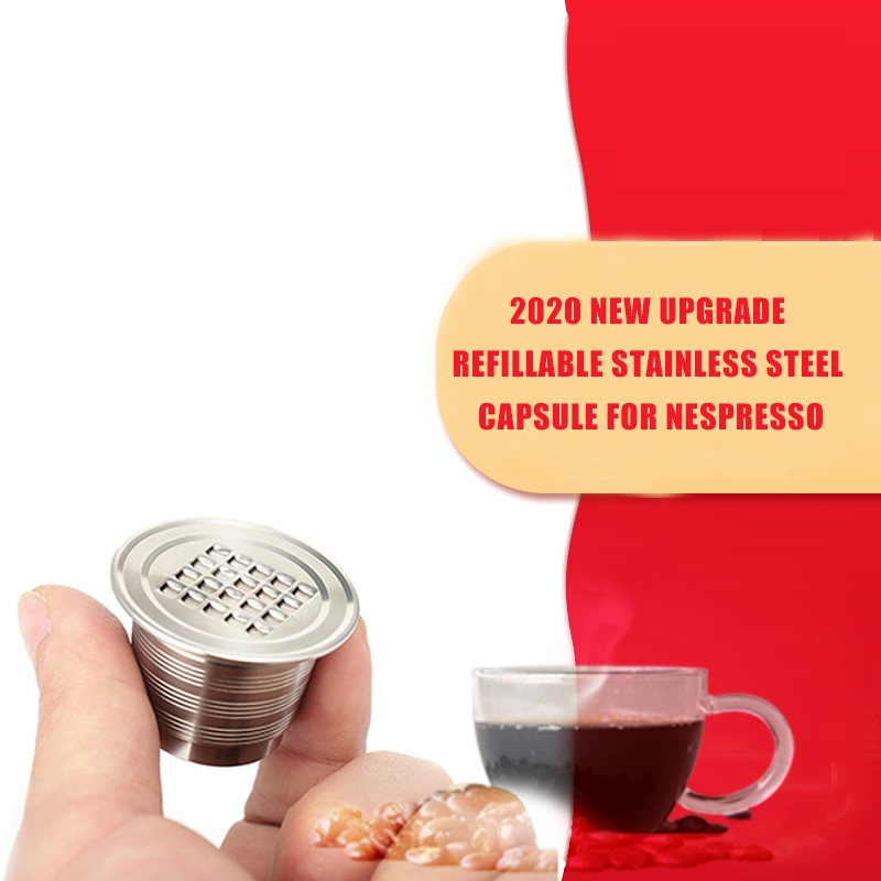 Herbruikbare navulbare metalen nespresso koffie capsule roestvrij staal gebruik 500 keer pod dop compatibel met nespresso machine borstel lepel