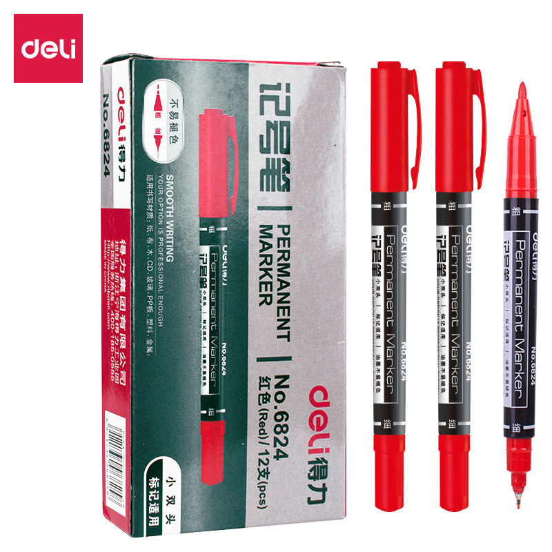 4/6/9pcs Deli Double Headed Permanent Marker Pen Set Fine Point Waterproof CD Marker Thin Nib Crude Nib 0.5mm-2mm Fine Color