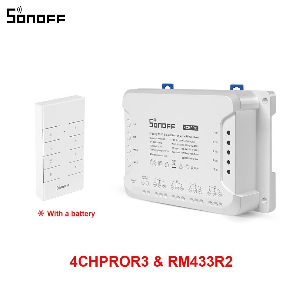 Sonoff 4CH PRO R3 4 Gang 433Mhz RF Smart Switch Interlock Self-Locking Inching Modes Remote Control via eWeLink APP Alexa IFTTT: 4CHPROR3 RM433R2