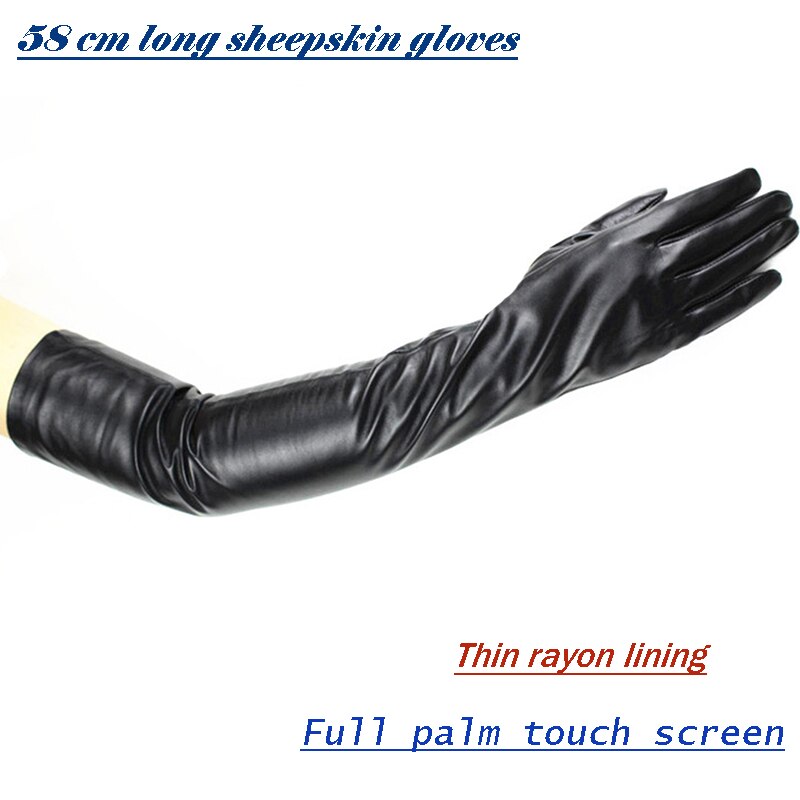 58 cm extra Lange gerade stil schaffell handschuhe leder handschuhe kaschmir futter über sterben ellenbogen Armbinde setzt: dünn Kunstseide Beschichtung / 8