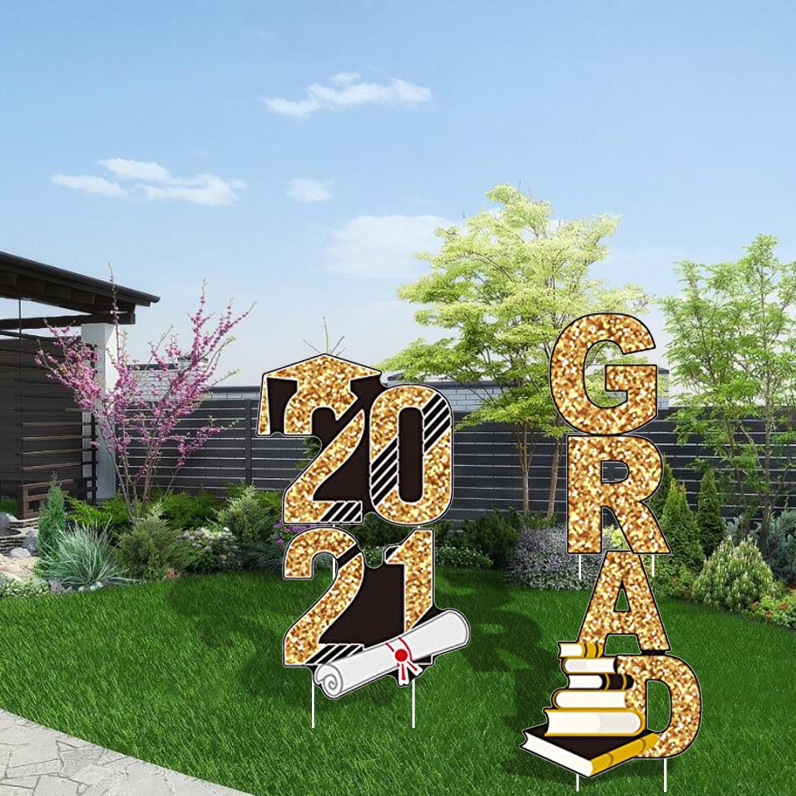Graduation Grade Garden Sign Decorations Outdoor Lawn Yard Sign with Stakes Garden Flag House Decor