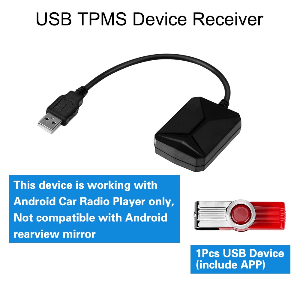 Système de navigation Android TPMS avec 4 capteurs, système d'alarme, USB, voiture Android TPMS, transmission sans fil, opathie, surveillance de la pression