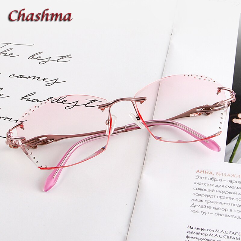 Glasses Women Eyeglasses Frames Rimless Titanium Tint Sunglasses Prescription Glass Diamonds Anti Blue Ray Anti Resistance Lens