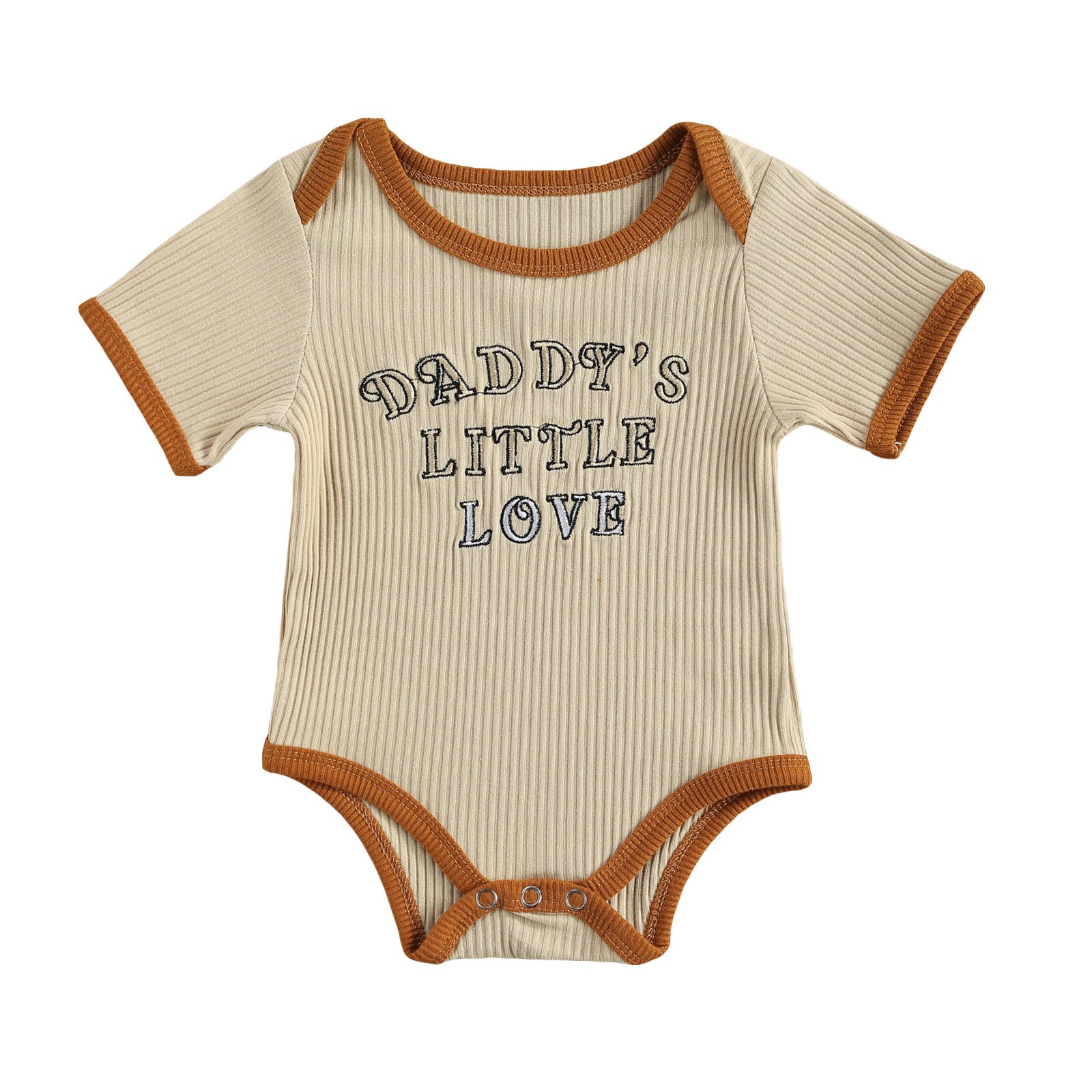 Newborn Infant Ribbed Romper, Baby Boys Girls Embroidery Letter Pattern Short Sleeve Round Neck Playsuit: DADDYS LITTLE LOVE / 18M