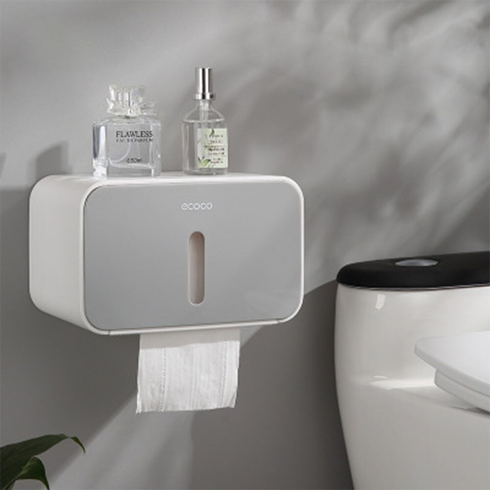 Toilet Paper Holder Towel Wall Mounted Storage Box Bathroom Accessories Tray Roll Tube Punch-Free Double-Layer