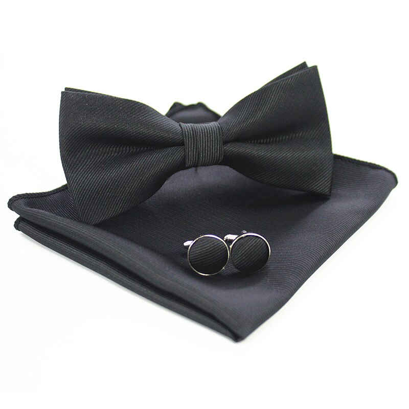JEMYGINS BowTie Men's Formal Tie Bow Pocket Square Cufflinks Set Solid Color Bow Tie Hanky Set Business Wedding Bow Tie: 2
