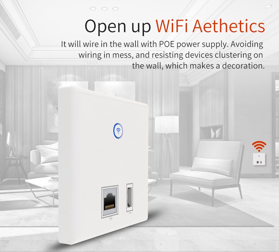 Comfast Draadloze In-Wall Ap 300Mbps Access Point Wifi 48V Poe Voeding Hotel Gebruik Ap Met usb Power Port Dual 3dBi CF-E536N