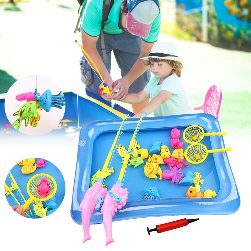 14 Stks/set Grappige Vissen Zwembad Pad Voor Kind Baby Magnetische Vissen Speelgoed Opblaasbaar Zwembad Bad Speelgoed Set