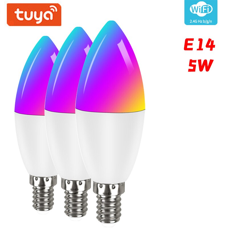 Tuya Wifi Smart Light Bulb E14 Candle Lamp RGB+CW+WW 5W 7W 9W Smart Life APP Voice Control Compatible Alexa Google Dimmable Home: 3pcs 5W
