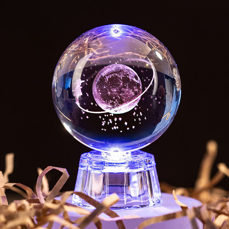 Lámpara de cristal brillante, luz nocturna de galaxia planetaria, bola de cristal, luz de mesita de noche, decoración del hogar, de Navidad: Verde oscuro