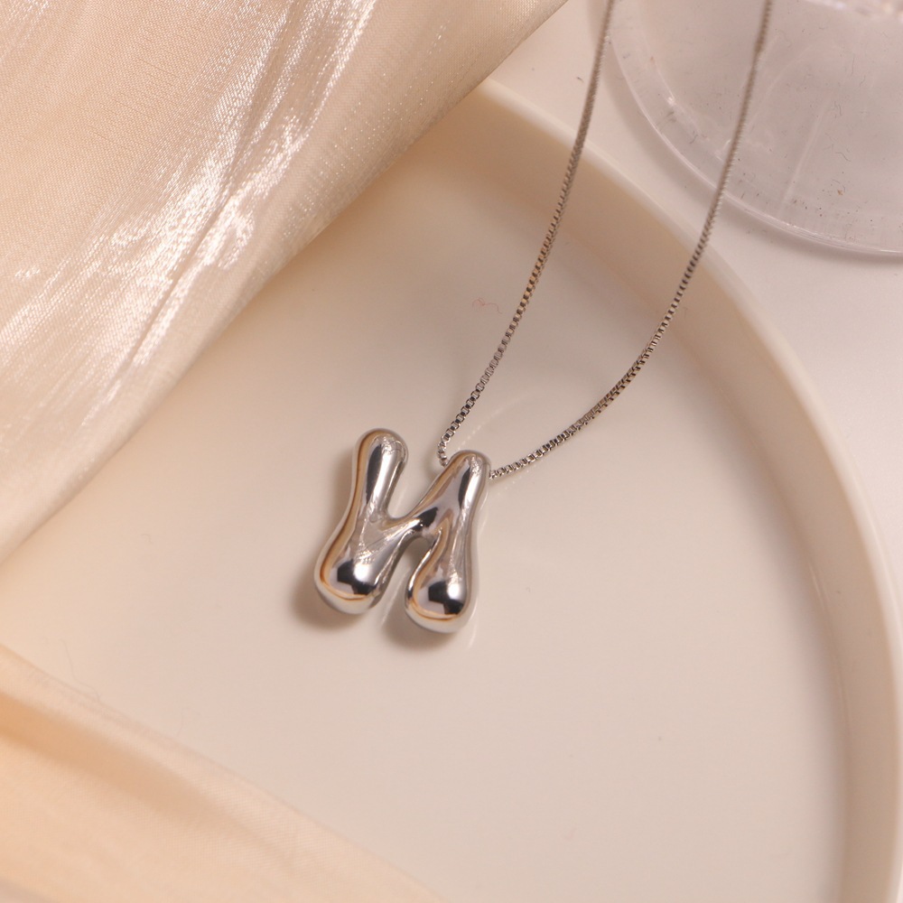 Stainless Steel Chubby Initial Alphabet Balloon Bubble Letter Box Chain Necklace Glossy PVD Waterproof Chic Jewelry Choker