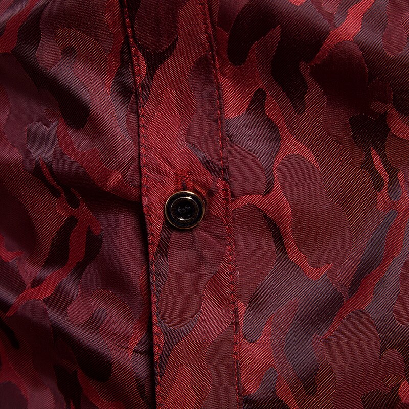 Silke satin skjorte herre mærke glat smoking skjorte skinnende camouflage print brudekjole skjorter afslappet slim fit lilla skjorte
