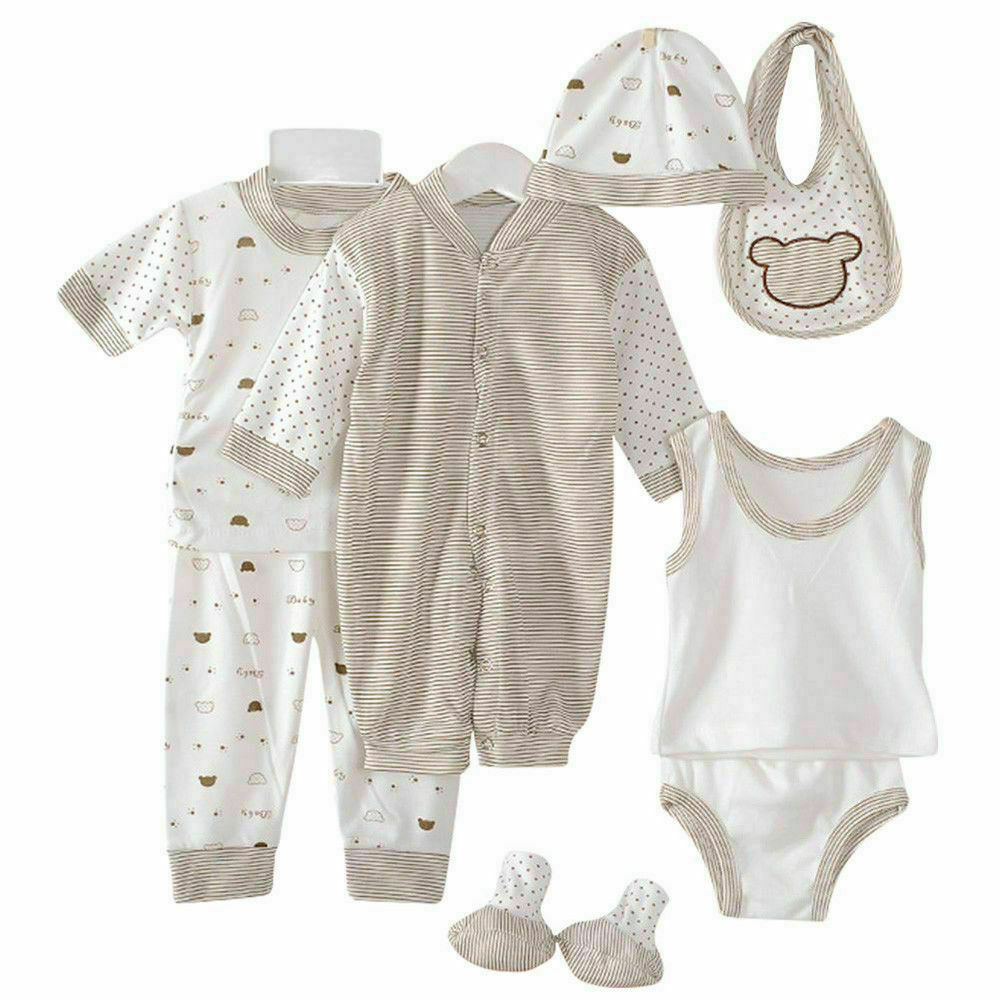 Unisex Newborn Baby Boys Girls 8 Piece Clothing Net Bag Layette Set Outfit 0-3M
