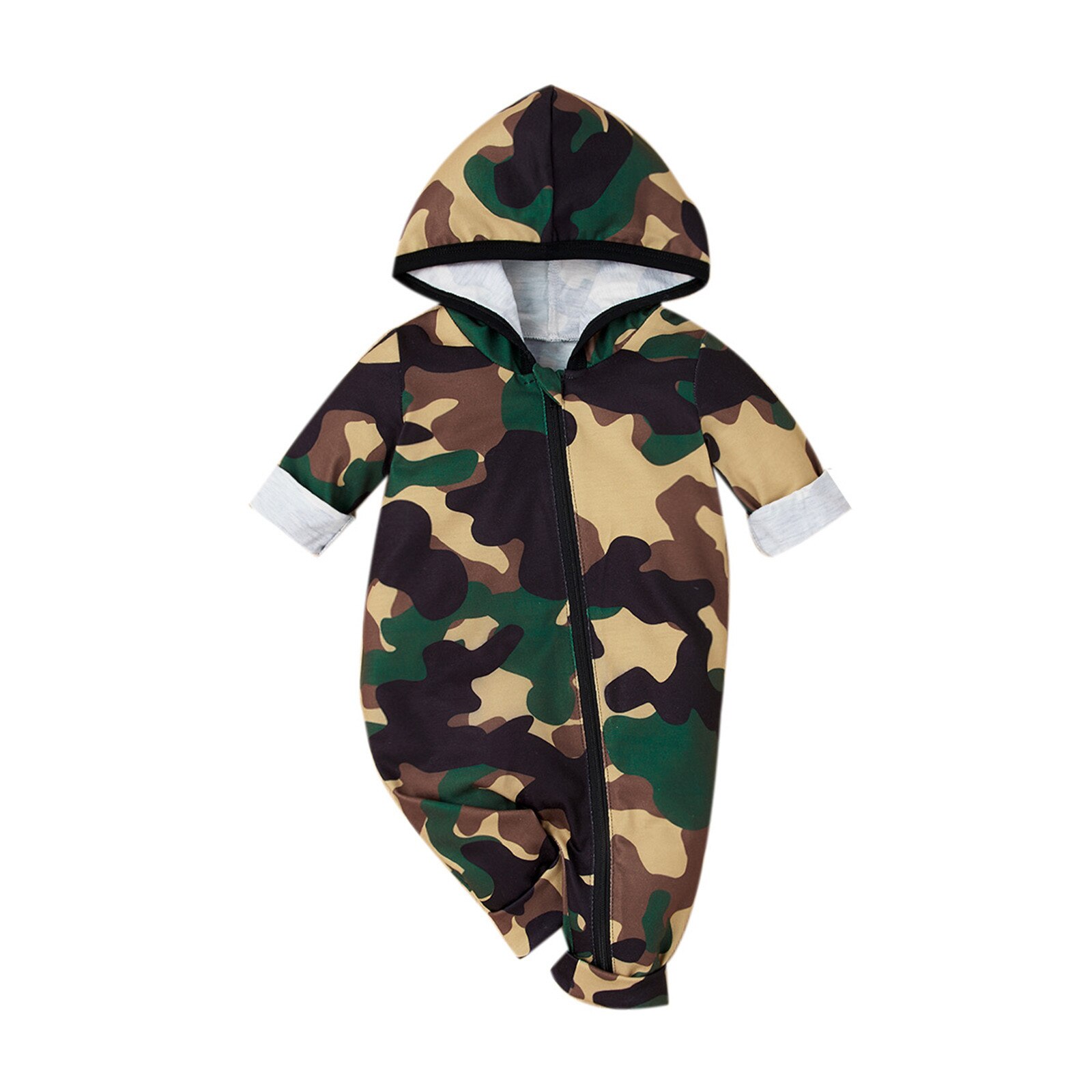 Bata infantil para bebé, niño y niña, de invierno, manga larga, abrigo de camuflaje con cremallera, chaqueta con capucha, pelele, ropa de bebé: GN / 6-9 Months