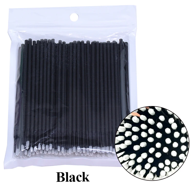 100Pcs Eyelash Cleaning Brush Lash Extension Micro Cotton Swab Individual Eyelashes Microbrush Beauty Makeup Clean Remover Tools: black