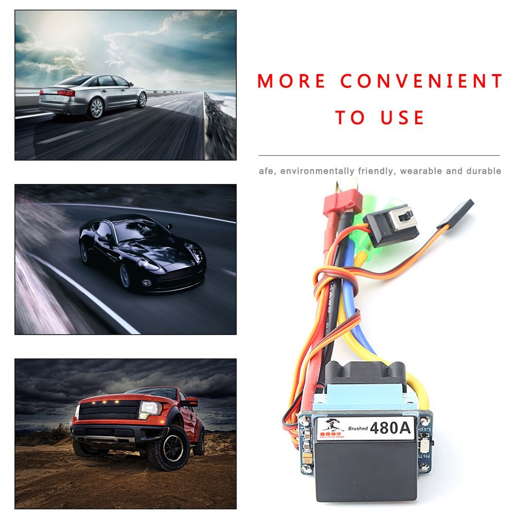 480A Brushed ESC Dual-way Bidirectional ESC Water/Air-cooled Waterproof Speed Controller for RC Cars/Boats with fan