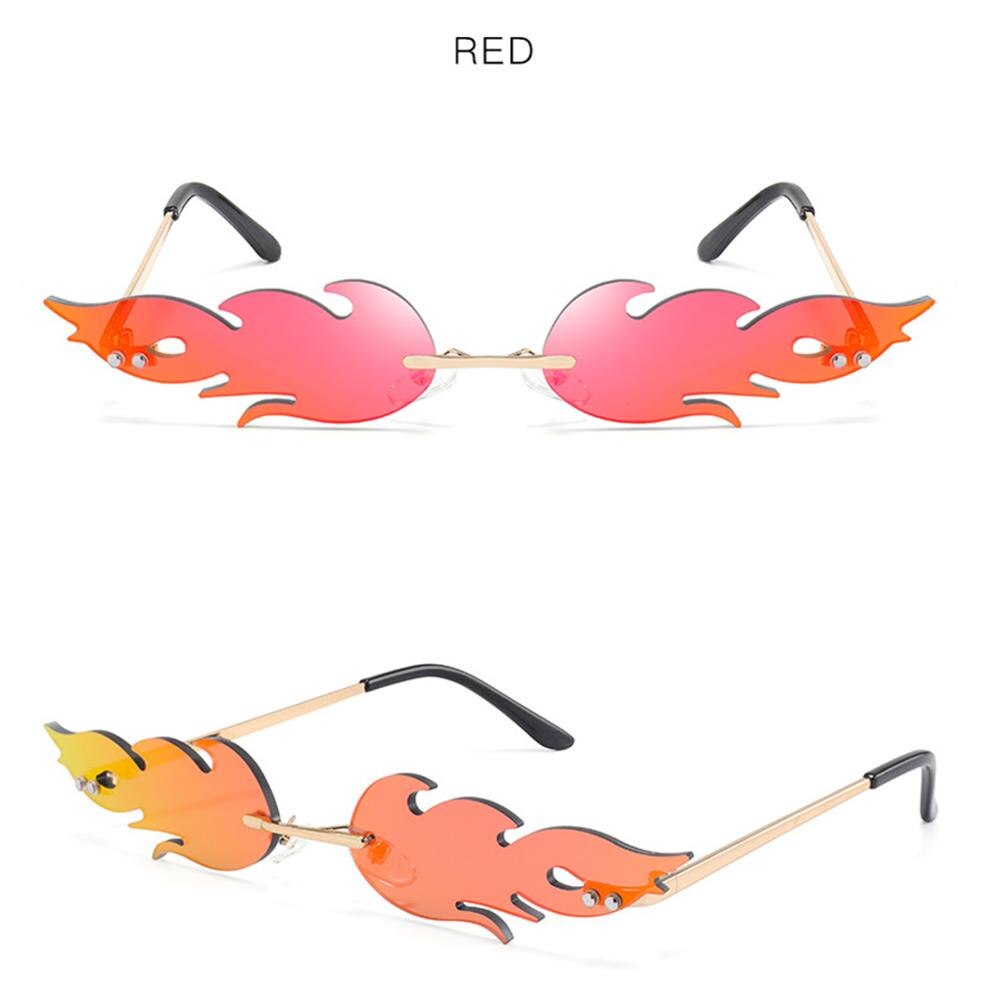 Okulary przeciwsłoneczne ogień bez oprawek fala okulary przeciwsłoneczne ogień płomień okulary Streetwear okulary robić jazdy samochodem modny wąska moda UV 400 Eyew: czerwony