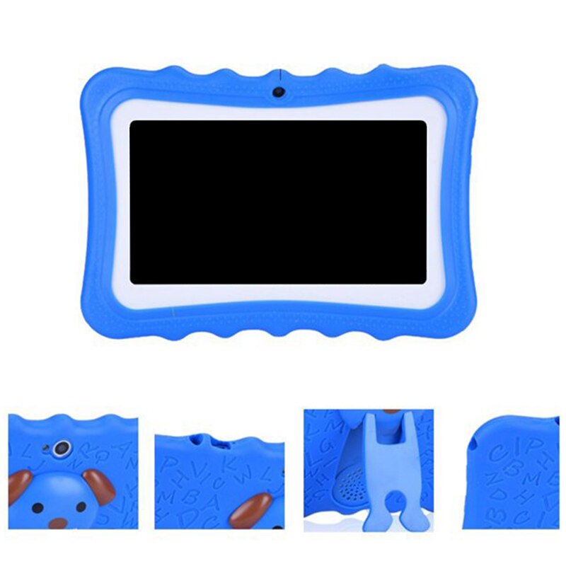 Tablet til børn , 7 tommer hd-skærm med børnesikret silikone etui (quad core 8gb wifi, bluetooth, kamera foran og bag) eu-stik