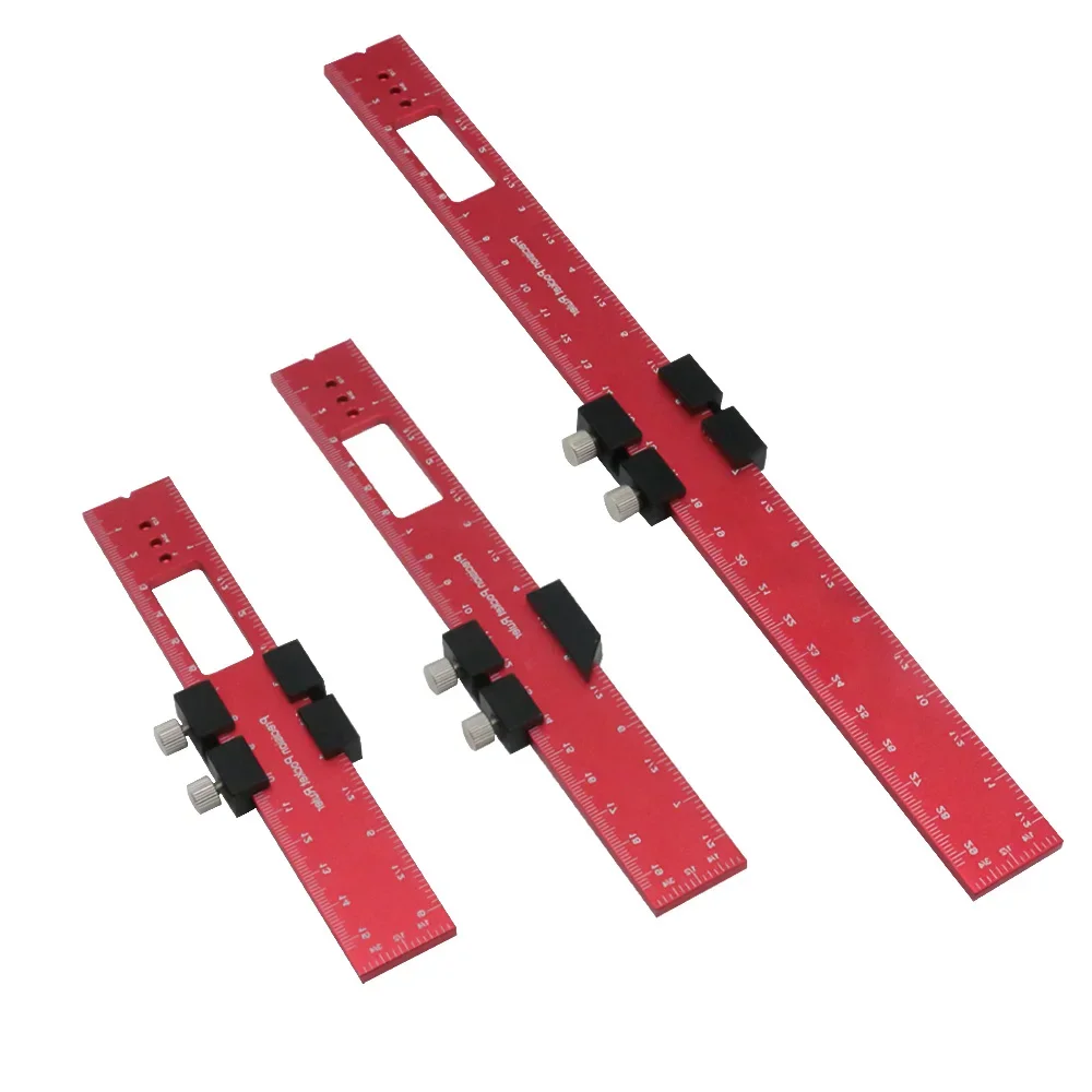 Houtbewerkingsgereedschap Liniaal-Pocket Liniaal Lay-Out Tool Aluminium Precisie Liniaal Met T-Track Metalen Schuifstops, Inch En Metrische Schaal: Rood