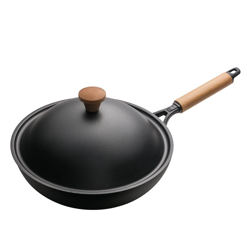 Precision iron wok flat bottom non-stick pan without oil smoke gas stove induction cooker universal