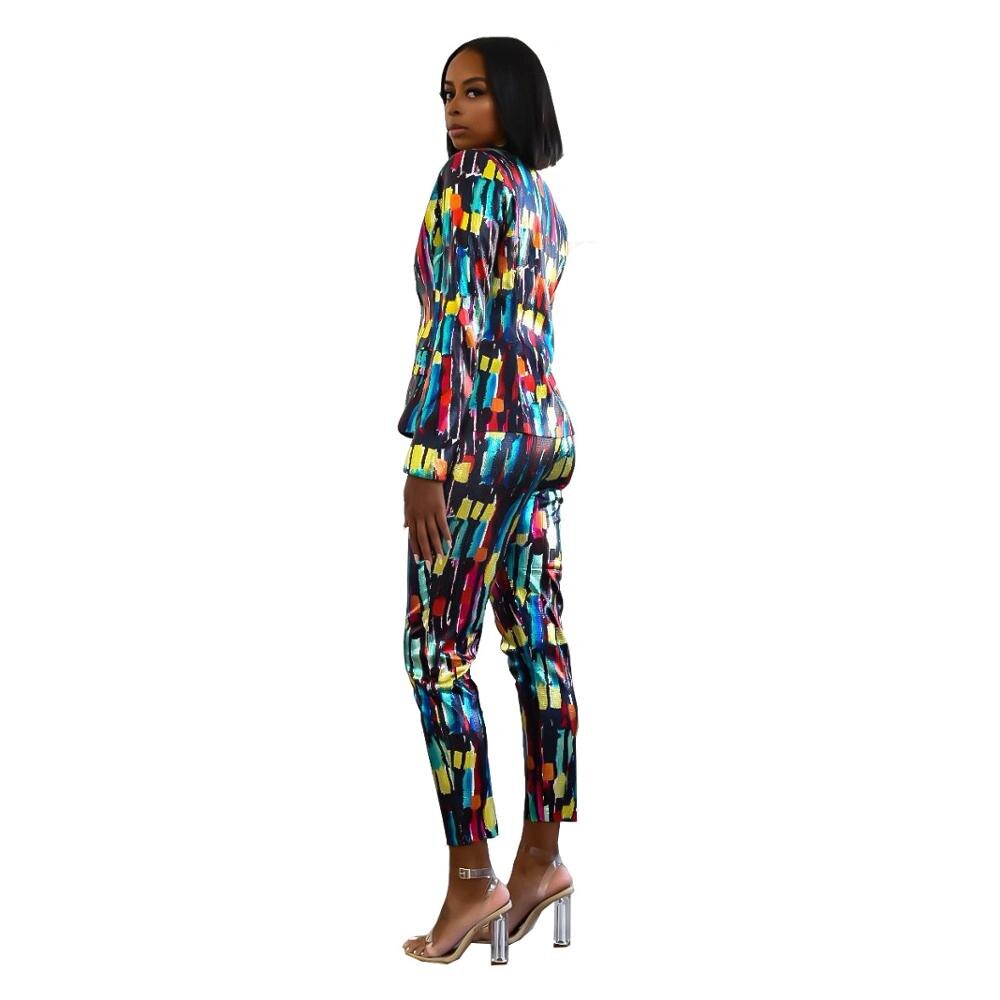 Print Suit Women 2 Piece Set Colorful Print Suits for Women Single Button Women Suits Office Sets